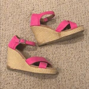 Pink Strapped Toms Wedges
